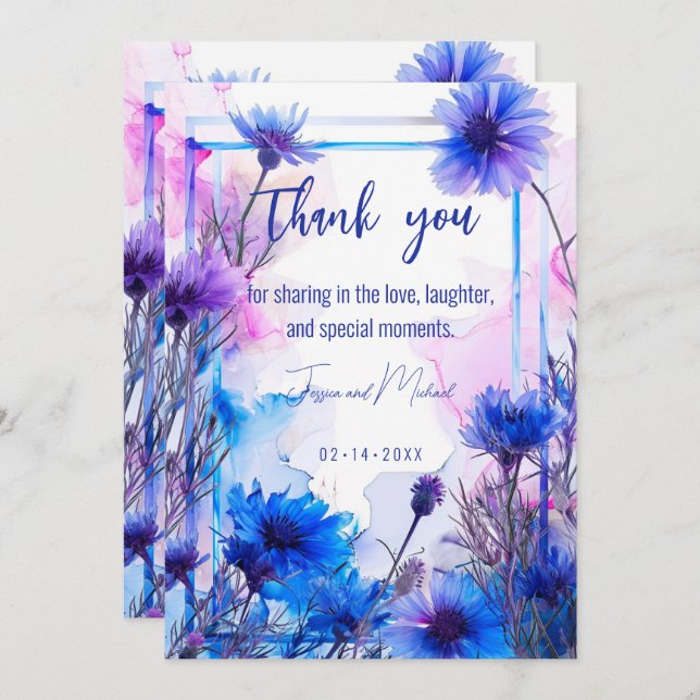 💍 Cornflowers and Lavender Elegance Thank You Card (Front/Back)