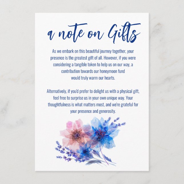 💍 Cornflowers and Lavender note on Gifts Enclosure Card (Front)