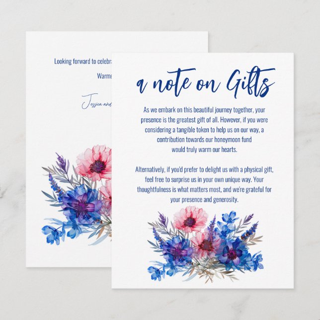Cornflowers and Lavender note on Gifts Enclosure Card (Front/Back)