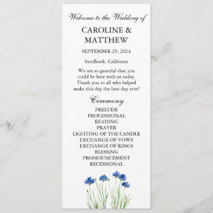 Cornflowers Blue Floral Wildflower Wedding Programme
