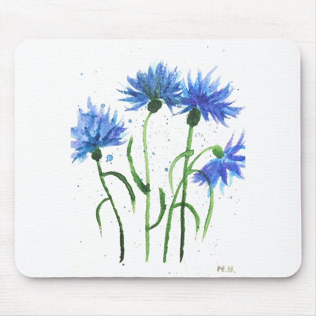 Cornflowers blue flowers watercolor mouse pad (Front)