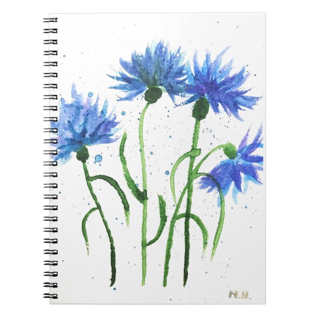 Cornflowers blue flowers watercolor notebook (Front)