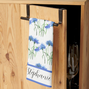 Cornflowers blue flowers watercolor Pattern Tea Towel