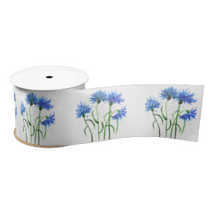 Cornflowers blue flowers watercolor rustic pretty satin ribbon