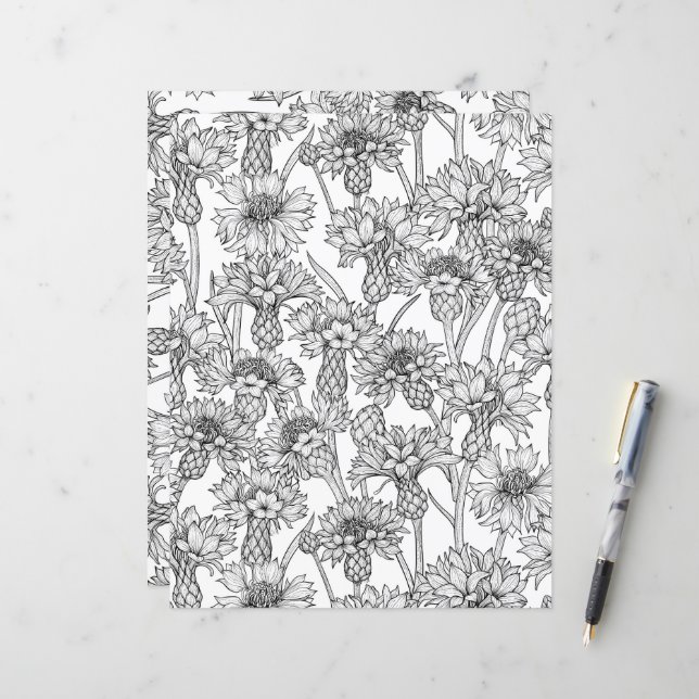 Cornflowers, wild flowers in black and white (Front/Back In Situ)