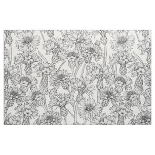 Cornflowers, wild flowers in black and white fabric