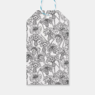 Cornflowers, wild flowers in black and white gift tags