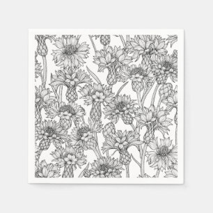 Cornflowers, wild flowers in black and white napkin