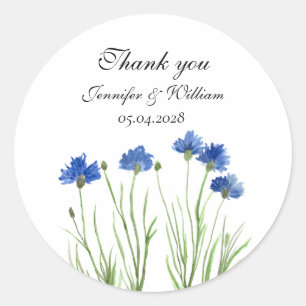 Cornflowers Wildflowers Flowers Watercolor Wedding Classic Round Sticker