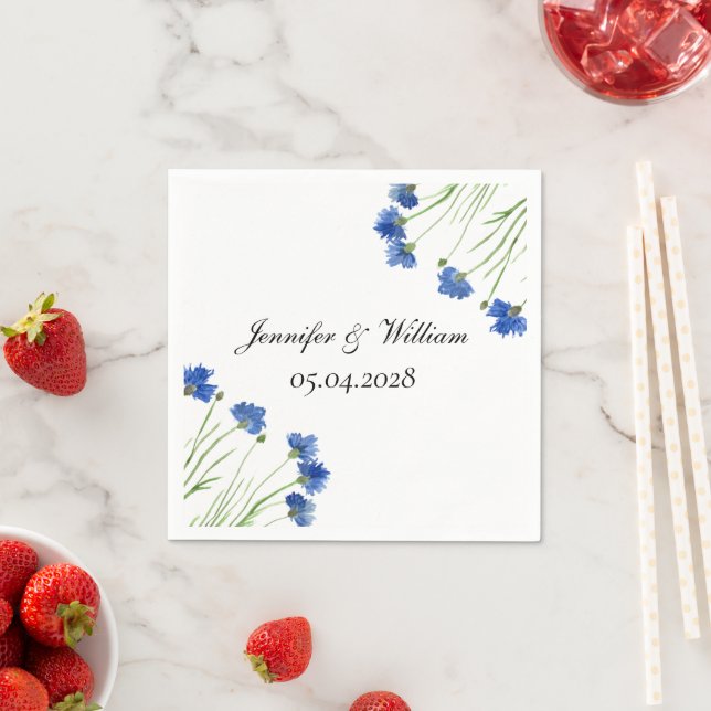 Cornflowers Wildflowers Flowers Watercolor Wedding Napkin (Insitu)