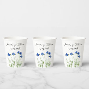 Cornflowers Wildflowers Flowers Watercolor Wedding Paper Cups
