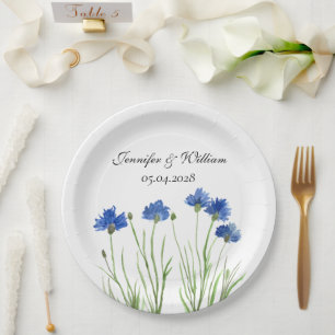 Cornflowers Wildflowers Flowers Watercolor Wedding Paper Plate