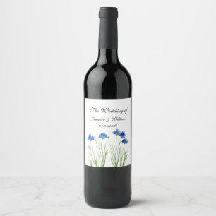 Cornflowers Wildflowers Flowers Watercolor Wedding Wine Label