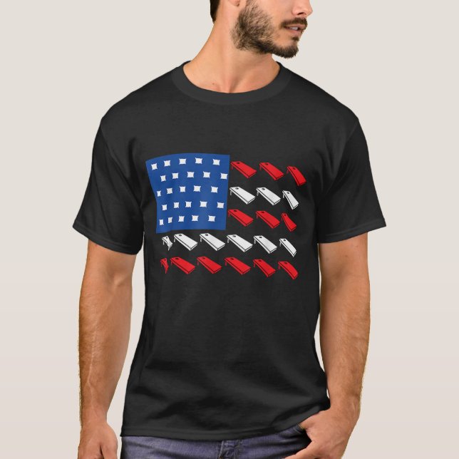 Cornhole American Flag For Player Drinking Team T-Shirt (Front)