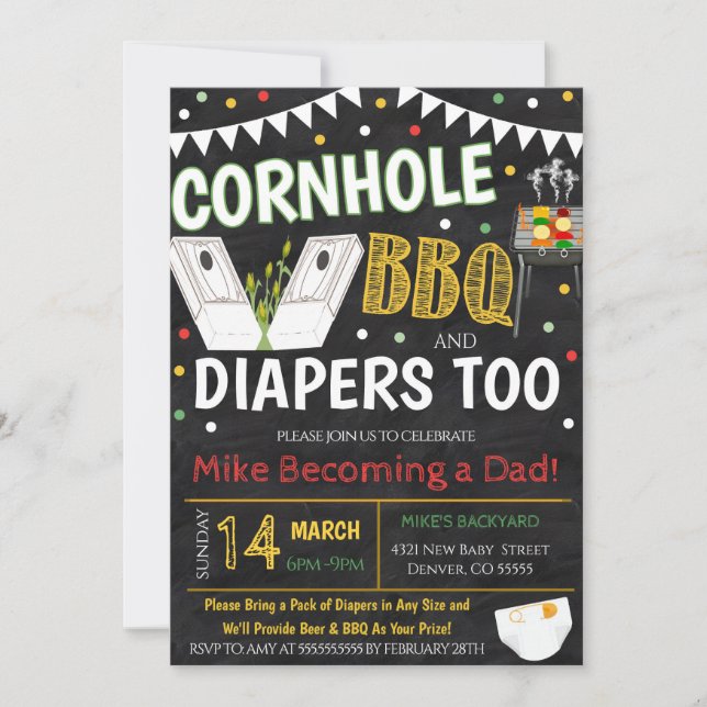 Cornhole and BBQ Baby Shower Invitation (Front)