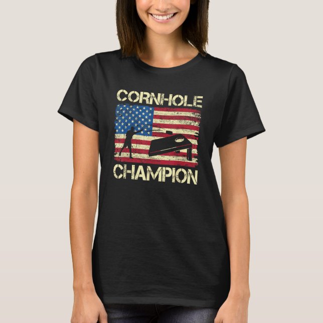 Cornhole Champion American Flag USA July 4th Cornh T-Shirt (Front)