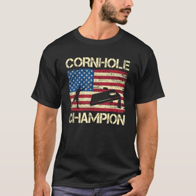 Cornhole Champion American Flag USA July 4th Cornh T-Shirt (Front)
