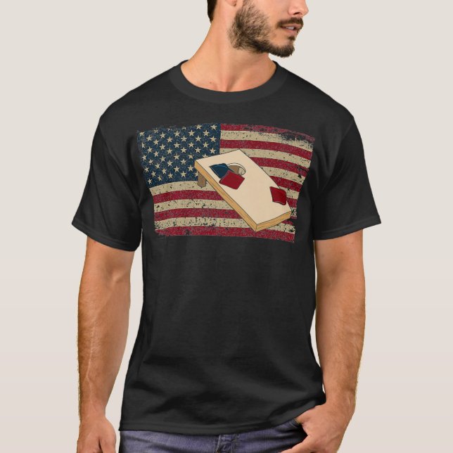 Cornhole Player America Flag Tee I Proud Bean Bag  (Front)