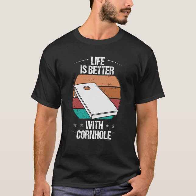 Cornhole Player with Throwing Cornhole Team T-Shirt (Front)