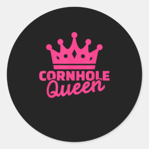 Cornhole Queen Pink College Corn Hole Game Classic Round Sticker