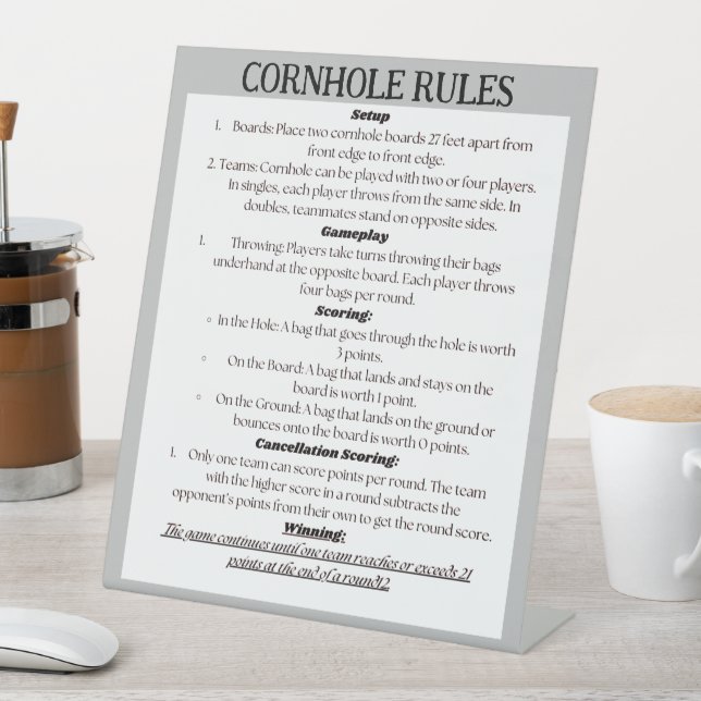 Cornhole Rules Tabletop Sign (In SItu)
