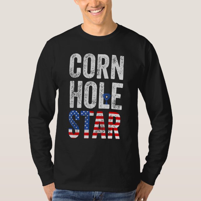 Cornhole Star Bean Bag Tournamen Usa T-Shirt (Front)