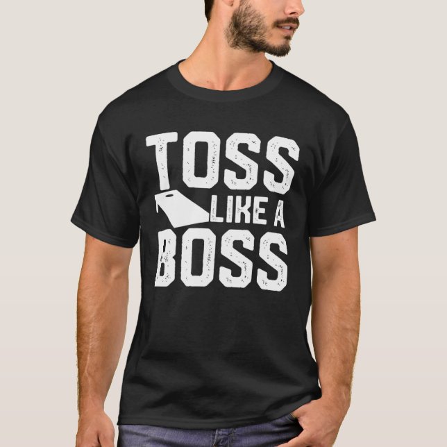 Cornhole Toss Like a Boss Retro Style Cornhole T-Shirt (Front)