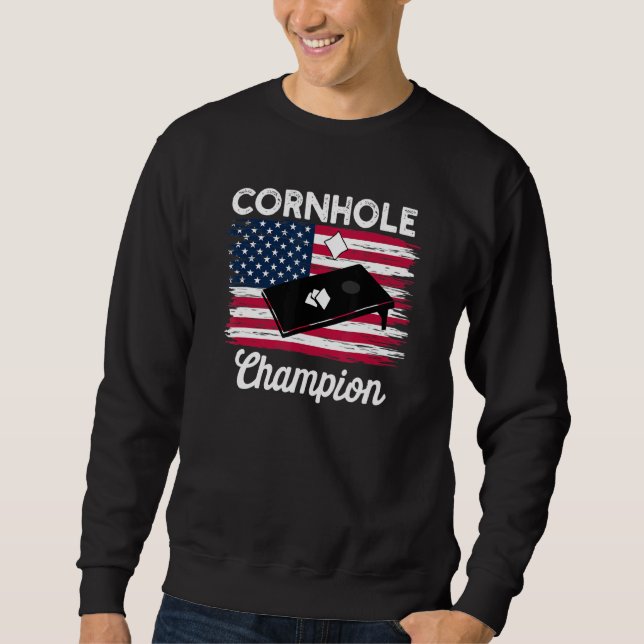 Cornhole Trophy Champion  Bean Bag Cornhole Player Sweatshirt (Front)