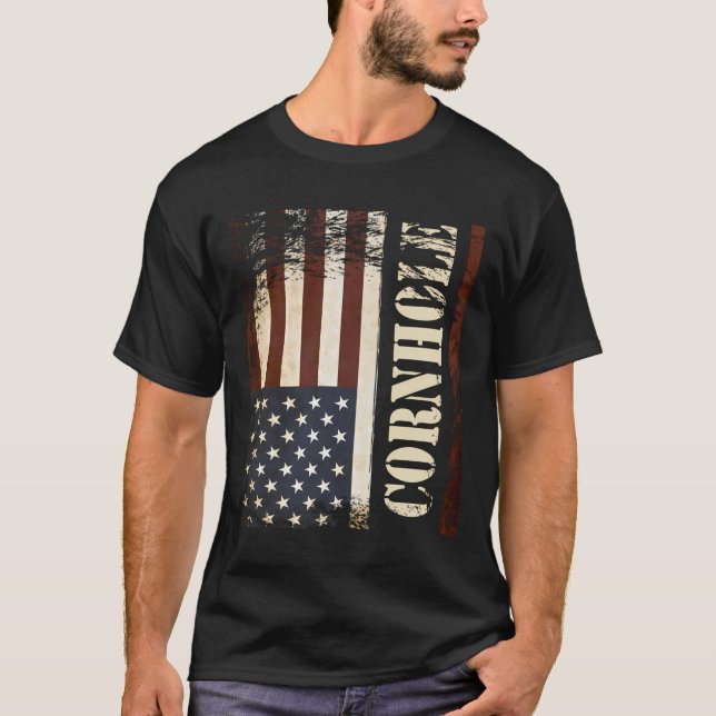 Cornhole Usa Flag Design T-Shirt (Front)