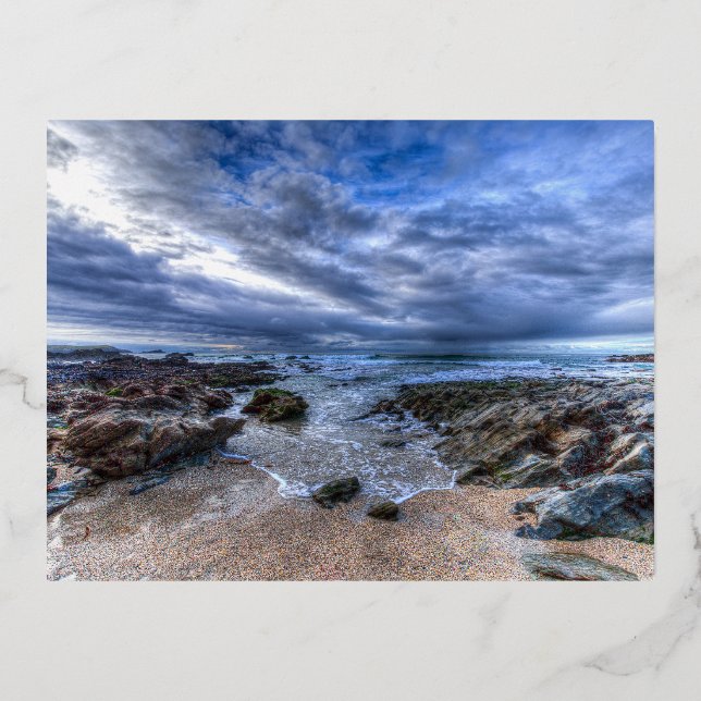  Cornish Beach Breaking Waves Foil Holiday Postcard (Front)