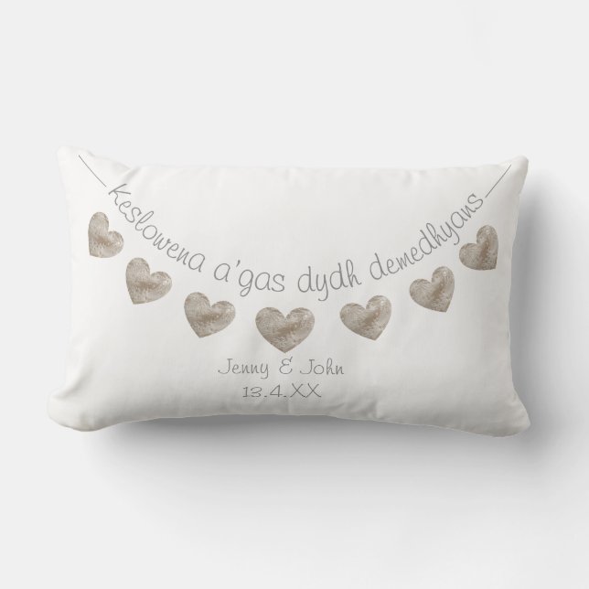 Cornish language wedding congratulations lumbar cushion (Front)