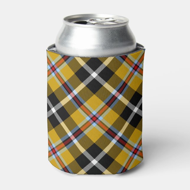 Cornish National Tartan Yellow and Black Plaid Can Cooler (Can Front)