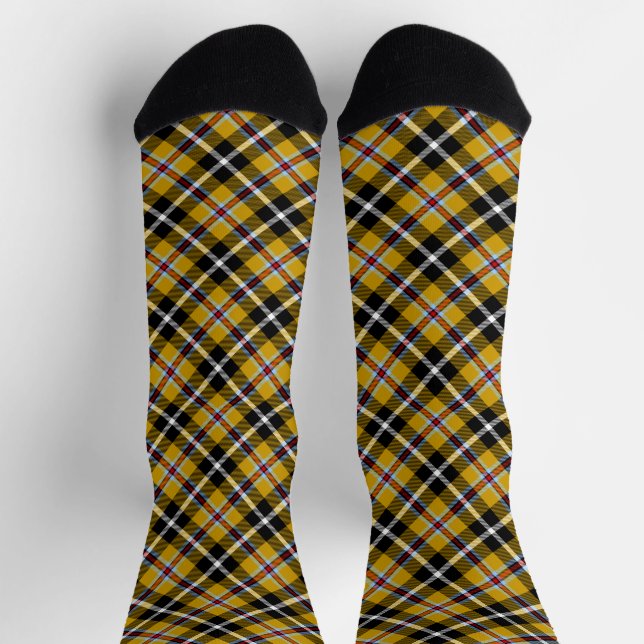 Cornish National Tartan Yellow and Black Plaid Socks (Top)