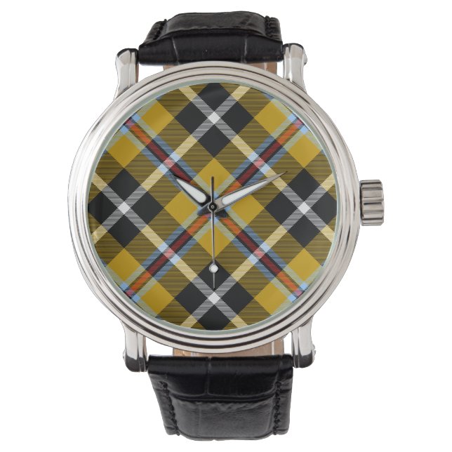 Cornish National Tartan Yellow and Black Plaid Watch (Front)