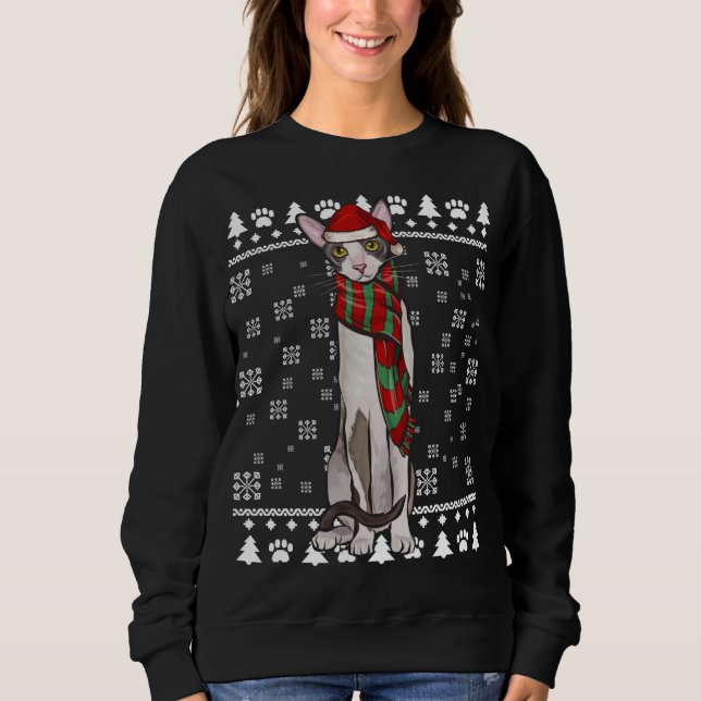 Cornish Rex Cat Santa Hat Xmas Ugly Christmas Sweatshirt (Front)