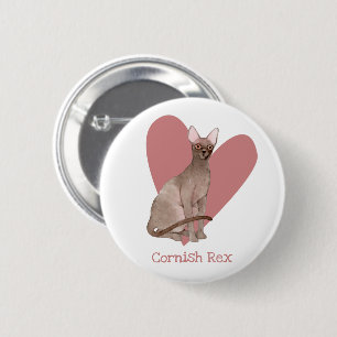 Cornish Rex Cat Watercolor Kitty Pink Heart 6 Cm Round Badge