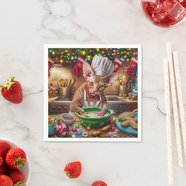 Cornish Rex Holiday Baking: Festive Christmas Napkin (Insitu)