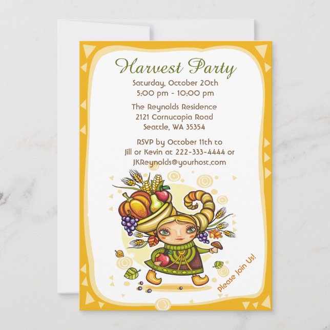 Cornucopia Autumn Harvest Girl Invitation (Front)