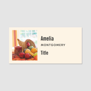 Cornucopia Harvest Table Thanksgiving Business Name Tag
