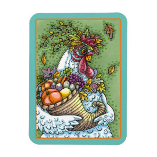 CORNUCOPIA HEN, THANKSGIVING CHICKEN FALL HARVEST MAGNET