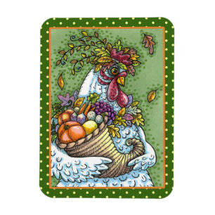 CORNUCOPIA HEN, THANKSGIVING CHICKEN FALL HARVEST MAGNET
