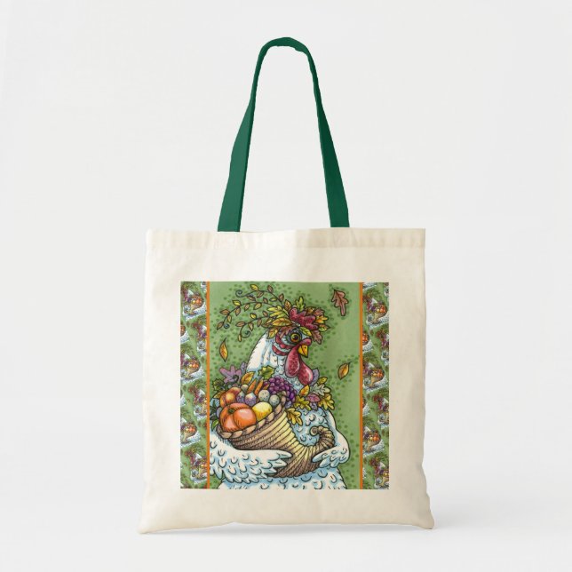 CORNUCOPIA HEN, THANKSGIVING CHICKEN FALL HARVEST TOTE BAG (Front)
