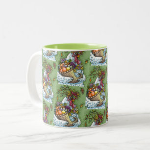 CORNUCOPIA HEN, THANKSGIVING CHICKEN FALL HARVEST Two-Tone COFFEE MUG