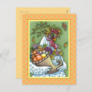 CORNUCOPIA HEN, THANKSGIVING CHICKEN HARVEST HOLIDAY POSTCARD