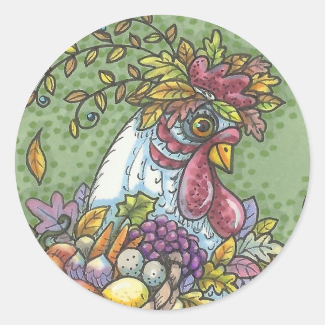 CORNUCOPIA HEN, THANKSGIVING CHICKEN STICKERS Rnd (Front)