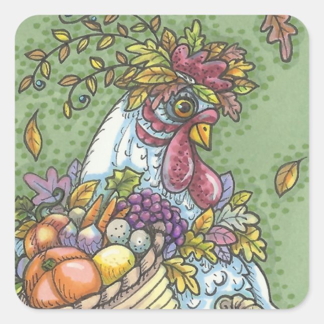 CORNUCOPIA HEN, THANKSGIVING CHICKEN STICKERS Squ (Front)