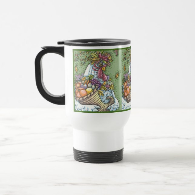 CORNUCOPIA HEN, THANKSGIVING CHICKEN TRAVEL MUG (Left)