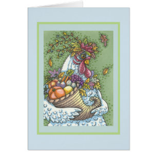 CORNUCOPIA HEN, THANKSGIVING GREETING CARD Blank