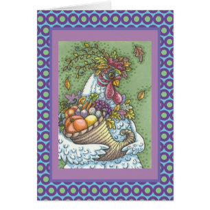 CORNUCOPIA HEN, THANKSGIVING GREETING CARD Verse
