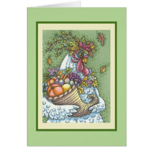 CORNUCOPIA HEN, THANKSGIVING GREETING CARD Verse